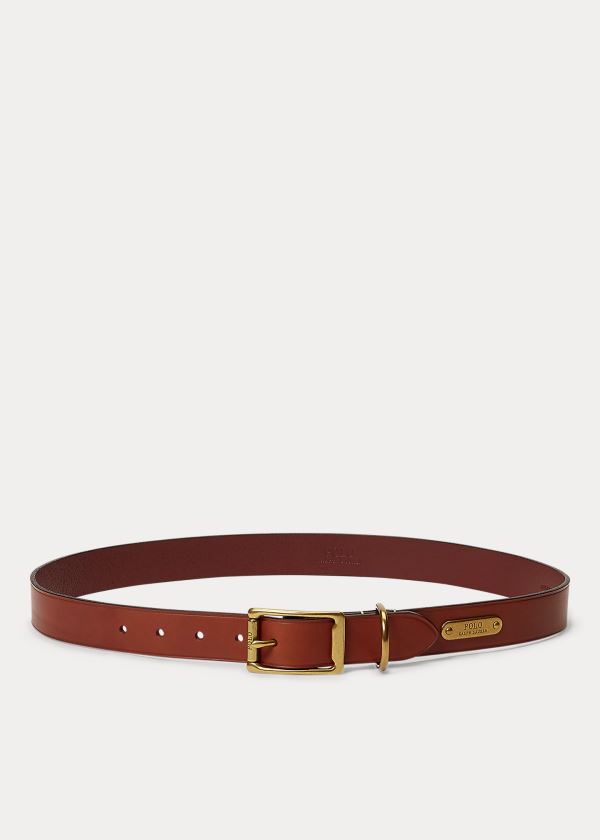 Cinturones Polo Ralph Lauren Hombre Marrom - Brass-Buckle Leather - CFYMH1624